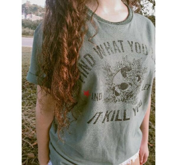 T-shirt Feminina Verde Militar Caveira - Image 6