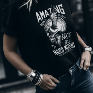 T-shirt Feminina Preta Caveira Rock