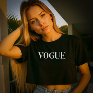 Home camiseta cropped feminina vogue – t shirt estilosa com estampa minimalista